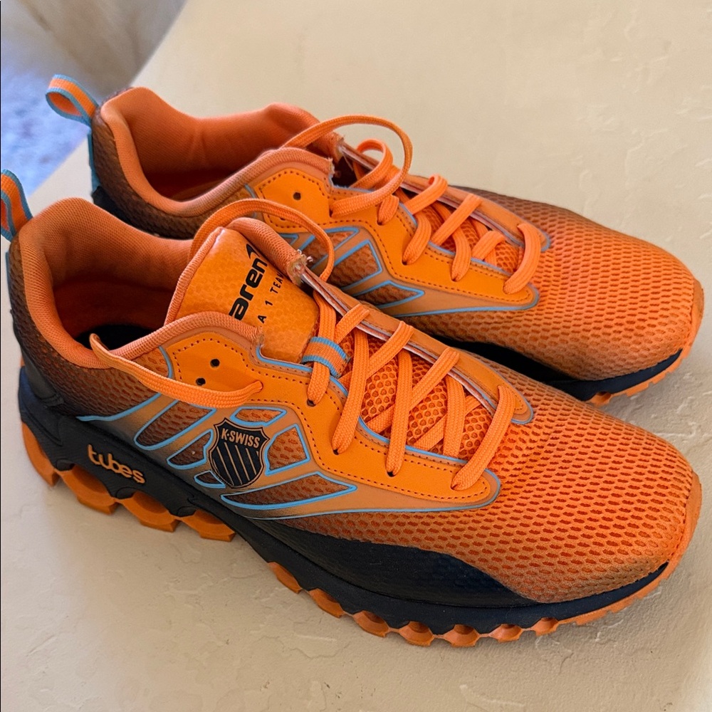 K-Swiss Tubes McLaren Orange Sneakers with Blue Accents